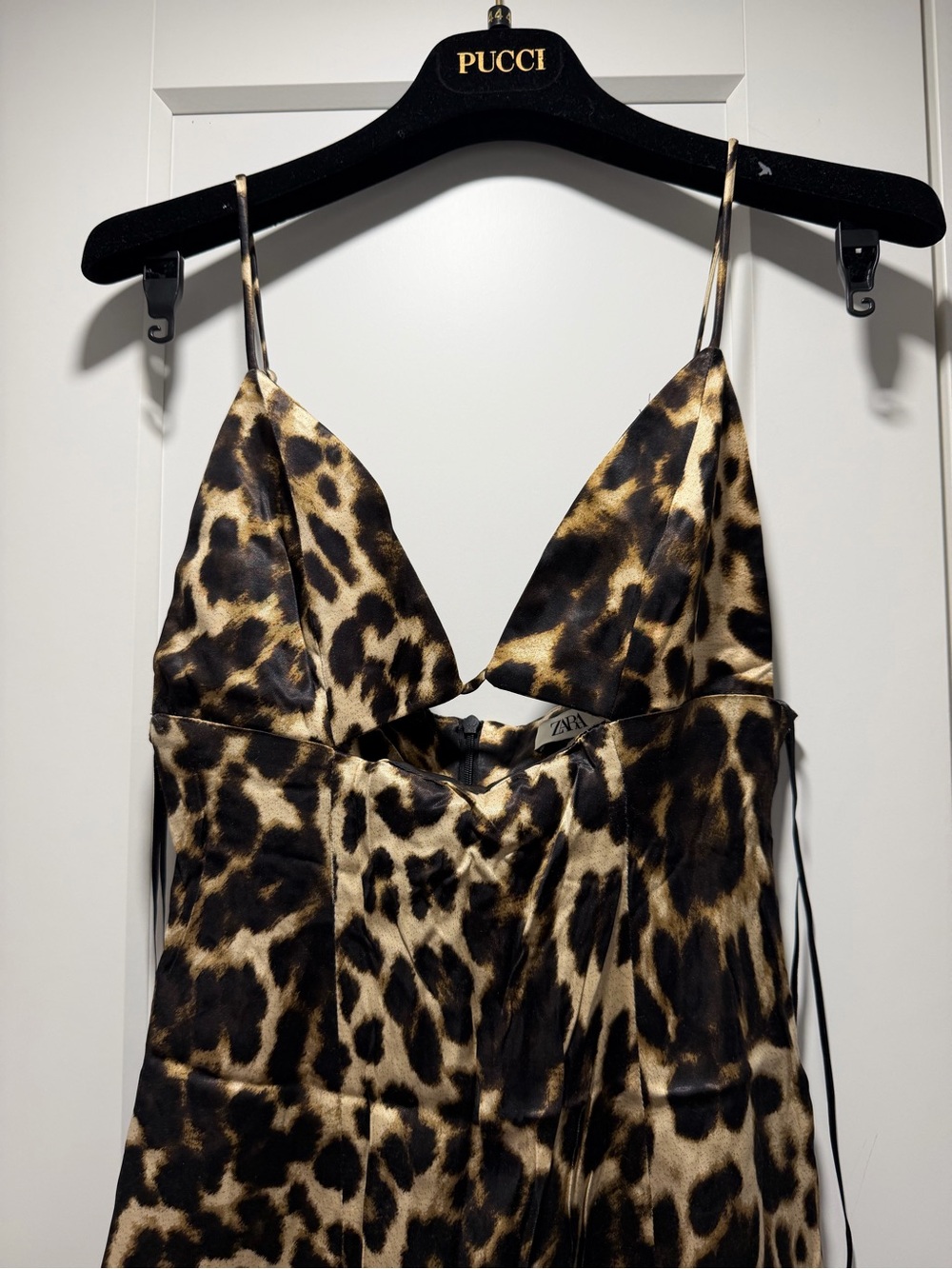 ZARA Leopard-Print Satin Cami Top - Brown/Black